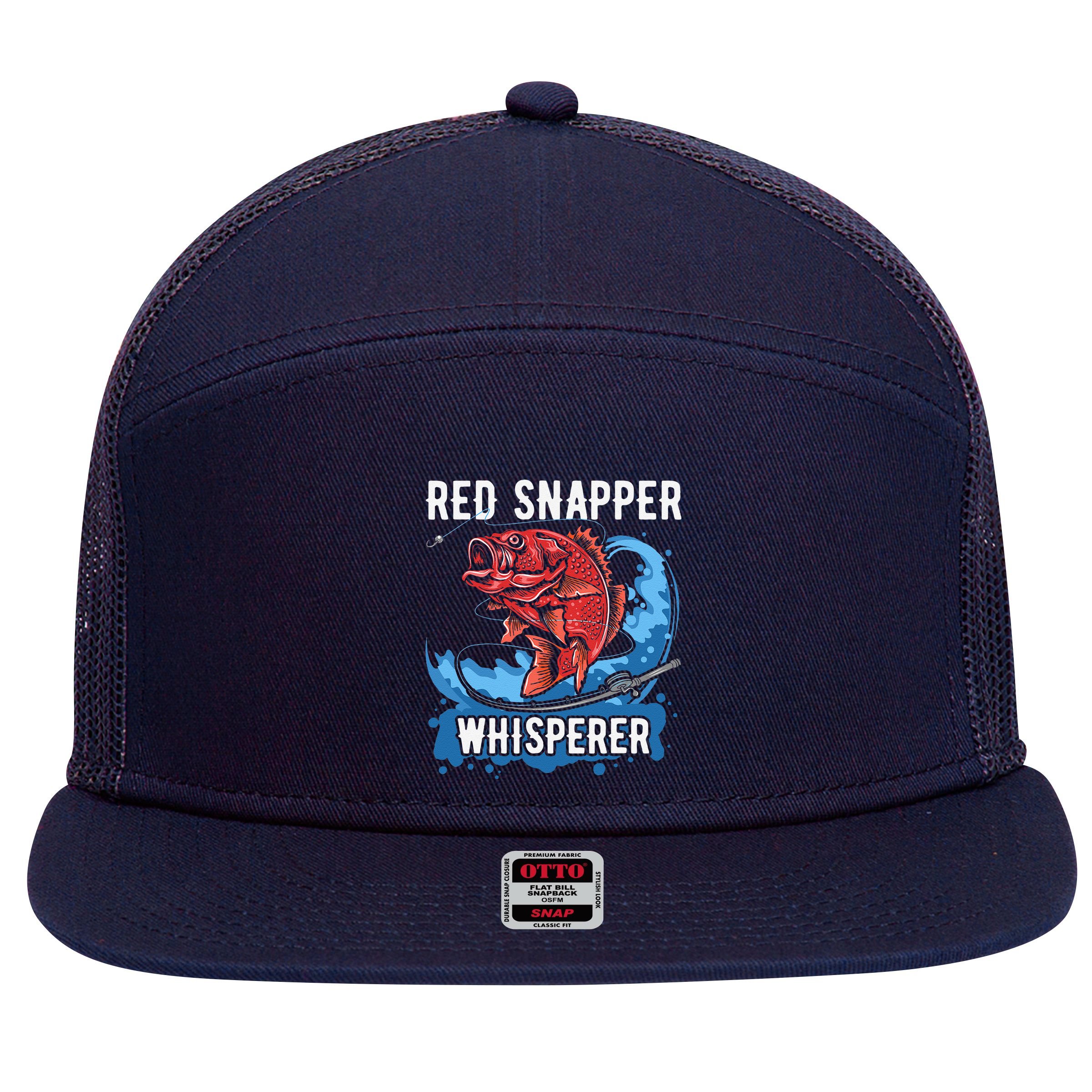 Red Snapper Whisperer Deep Sea Fishing Bass 7 Panel Mesh Trucker Snapback Hat