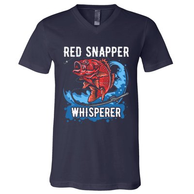 Red Snapper Whisperer Deep Sea Fishing Bass V-Neck T-Shirt