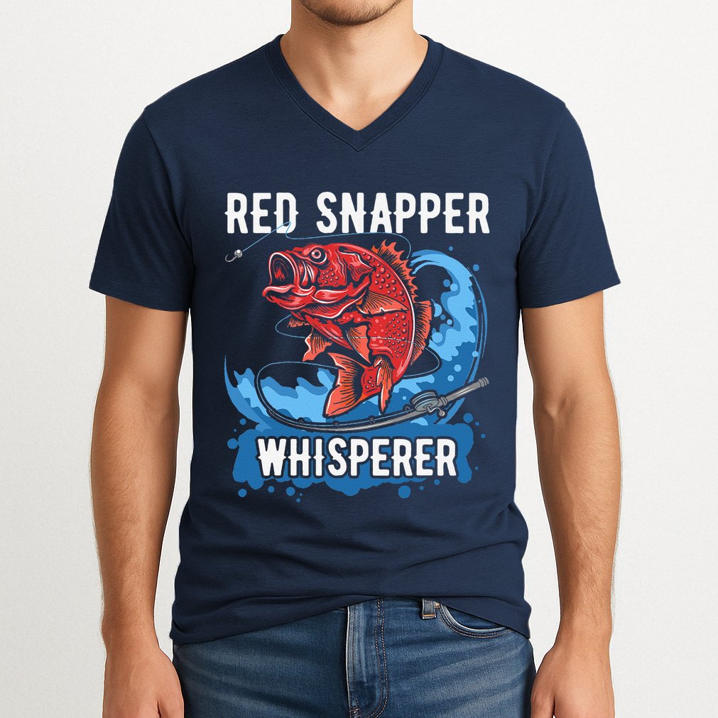 Red Snapper Whisperer Deep Sea Fishing Bass V-Neck T-Shirt