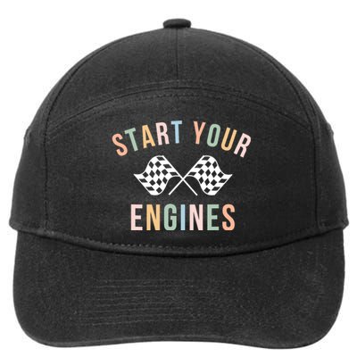 Retro Start Your Engines Checkered Flag Raceday Vintage 7-Panel Snapback Hat