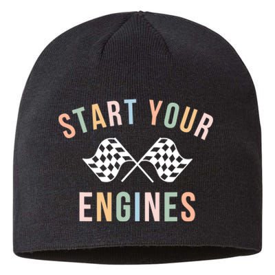 Retro Start Your Engines Checkered Flag Raceday Vintage Sustainable Beanie