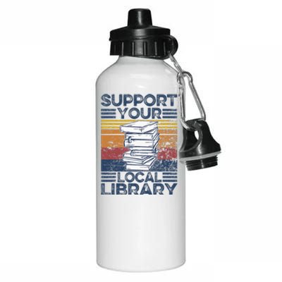 Retro Support Your Local Library Library Lover Book Reader Aluminum Water Bottle