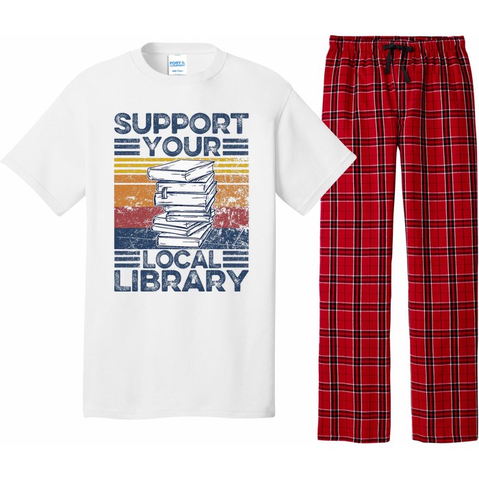 Retro Support Your Local Library Library Lover Book Reader Pajama Set