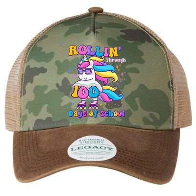 Rollin Through 100 Days Of School Roller Skating Unicorn Legacy Tie Dye Trucker Hat
