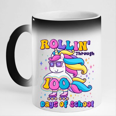 Rollin Through 100 Days Of School Roller Skating Unicorn 11oz Black Color Changing Mug