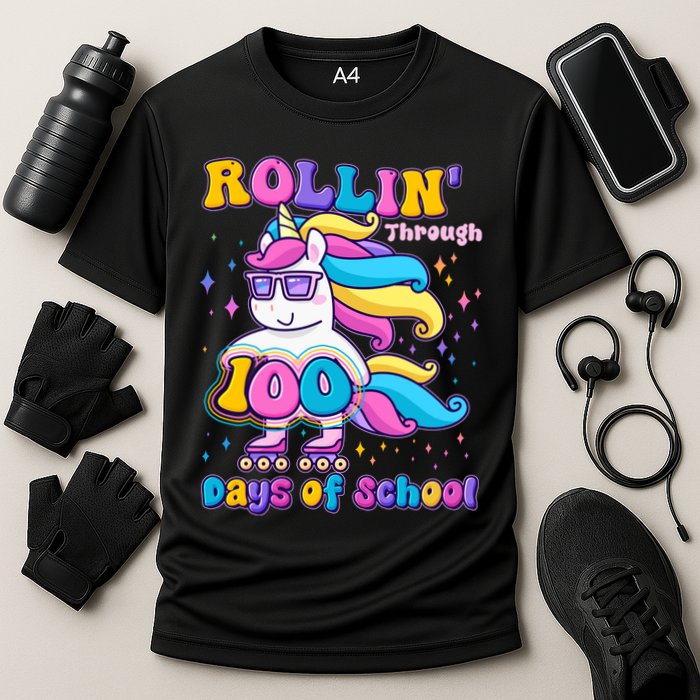 Rollin Through 100 Days Of School Roller Skating Unicorn Performance Shirt