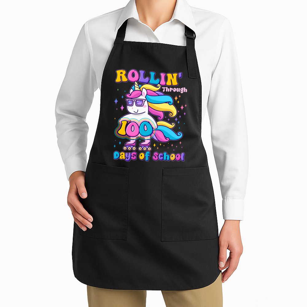 Rollin Through 100 Days Of School Roller Skating Unicorn Apron
