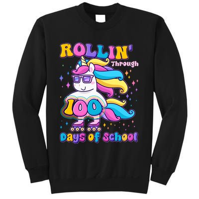 Rollin Through 100 Days Of School Roller Skating Unicorn Sweatshirt