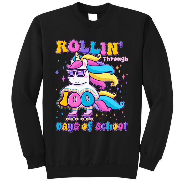 Rollin Through 100 Days Of School Roller Skating Unicorn Sweatshirt