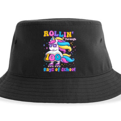 Rollin Through 100 Days Of School Roller Skating Unicorn Sustainable Bucket Hat