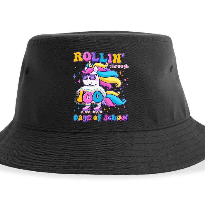 Rollin Through 100 Days Of School Roller Skating Unicorn Sustainable Bucket Hat