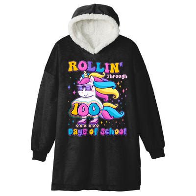 Rollin Through 100 Days Of School Roller Skating Unicorn Hooded Wearable Blanket