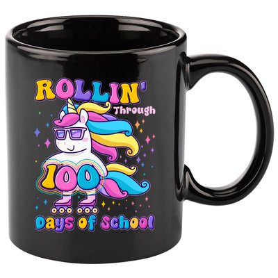 Rollin Through 100 Days Of School Roller Skating Unicorn 11oz C Handle Ceramic Mug