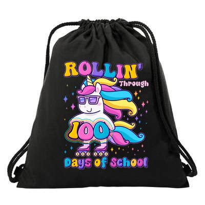Rollin Through 100 Days Of School Roller Skating Unicorn Drawstring Bag