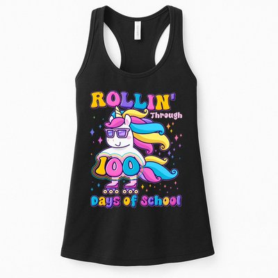 Rollin Through 100 Days Of School Roller Skating Unicorn Womens Tank Top