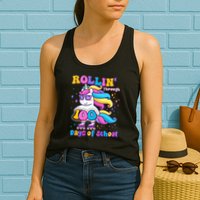 Rollin Through 100 Days Of School Roller Skating Unicorn Womens Tank Top