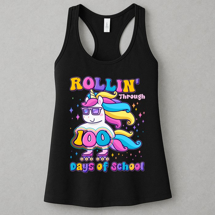 Rollin Through 100 Days Of School Roller Skating Unicorn Womens Tank Top