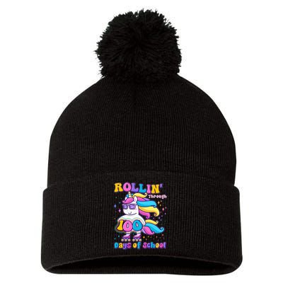 Rollin Through 100 Days Of School Roller Skating Unicorn Pom Pom 12in Knit Beanie