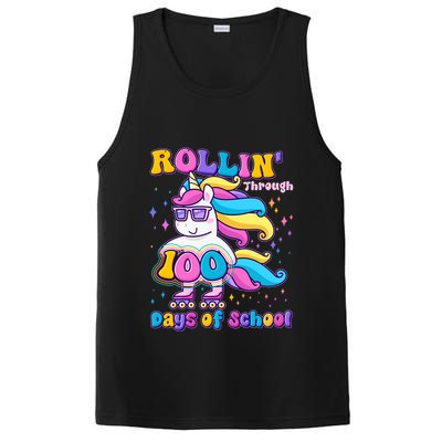 Rollin Through 100 Days Of School Roller Skating Unicorn PosiCharge Competitor Tank