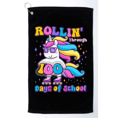 Rollin Through 100 Days Of School Roller Skating Unicorn Golf Towel