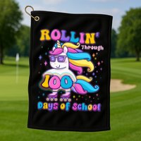 Rollin Through 100 Days Of School Roller Skating Unicorn Golf Towel