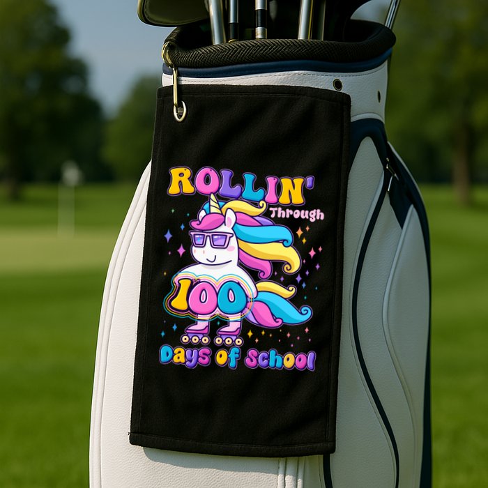 Rollin Through 100 Days Of School Roller Skating Unicorn Golf Towel