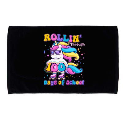 Rollin Through 100 Days Of School Roller Skating Unicorn Microfiber Hand Towel