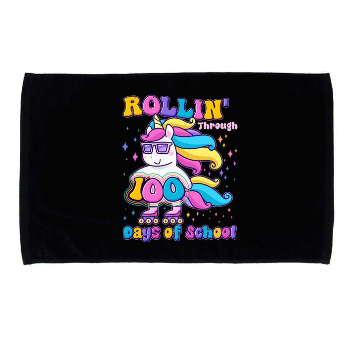 Rollin Through 100 Days Of School Roller Skating Unicorn Microfiber Hand Towel