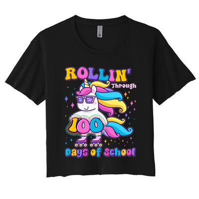 Rollin Through 100 Days Of School Roller Skating Unicorn Crop Top