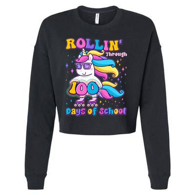 Rollin Through 100 Days Of School Roller Skating Unicorn Cropped Pullover Crew
