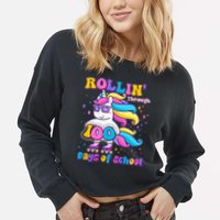 Rollin Through 100 Days Of School Roller Skating Unicorn Cropped Pullover Crew