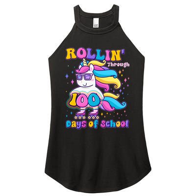 Rollin Through 100 Days Of School Roller Skating Unicorn Women's Perfect Tri Rocker Tank