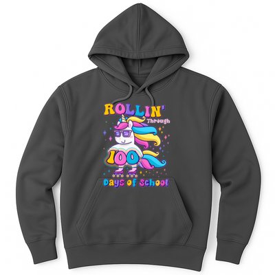 Rollin Through 100 Days Of School Roller Skating Unicorn Hoodie