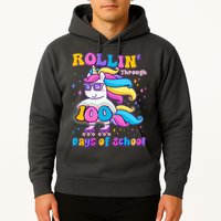 Rollin Through 100 Days Of School Roller Skating Unicorn Hoodie