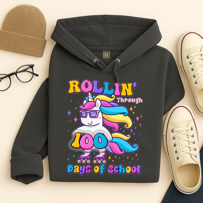 Rollin Through 100 Days Of School Roller Skating Unicorn Hoodie