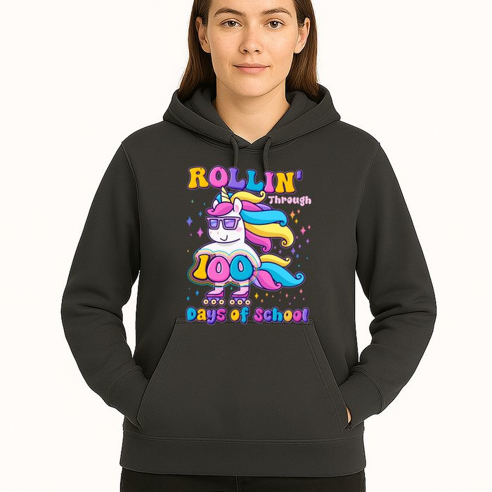 Rollin Through 100 Days Of School Roller Skating Unicorn Hoodie