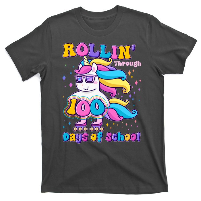 Rollin Through 100 Days Of School Roller Skating Unicorn T-Shirt