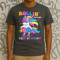 Rollin Through 100 Days Of School Roller Skating Unicorn T-Shirt