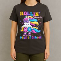 Rollin Through 100 Days Of School Roller Skating Unicorn T-Shirt