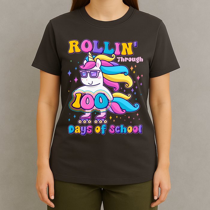 Rollin Through 100 Days Of School Roller Skating Unicorn T-Shirt