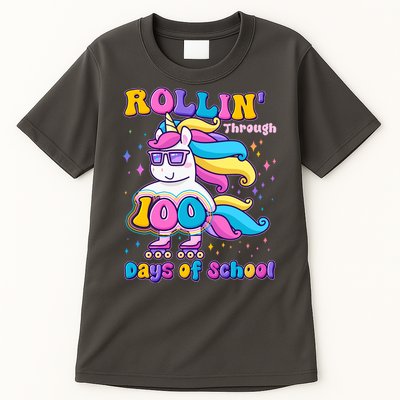 Rollin Through 100 Days Of School Roller Skating Unicorn Tall T-Shirt