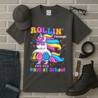 Rollin Through 100 Days Of School Roller Skating Unicorn Tall T-Shirt