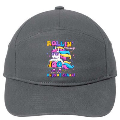 Rollin Through 100 Days Of School Roller Skating Unicorn 7-Panel Snapback Hat