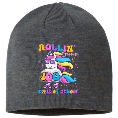 Rollin Through 100 Days Of School Roller Skating Unicorn Sustainable Beanie