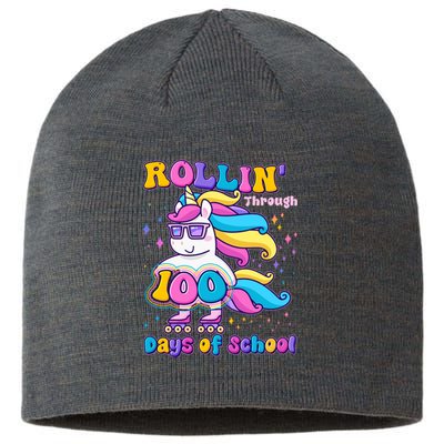 Rollin Through 100 Days Of School Roller Skating Unicorn Sustainable Beanie