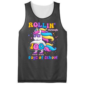 Rollin Through 100 Days Of School Roller Skating Unicorn Mesh Reversible Basketball Jersey Tank