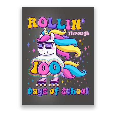 Rollin Through 100 Days Of School Roller Skating Unicorn Poster