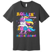 Rollin Through 100 Days Of School Roller Skating Unicorn Premium T-Shirt