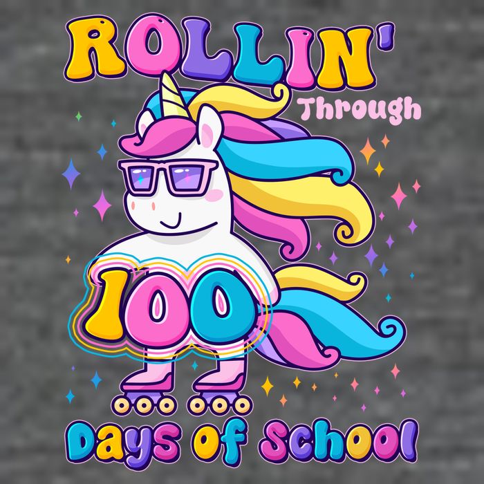 Rollin Through 100 Days Of School Roller Skating Unicorn Premium T-Shirt