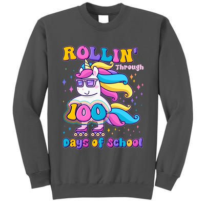 Rollin Through 100 Days Of School Roller Skating Unicorn Tall Sweatshirt